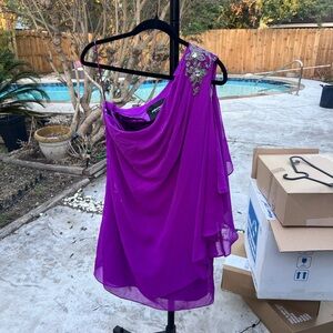 Purple One-Shoulder Dress with Silver Embellishment